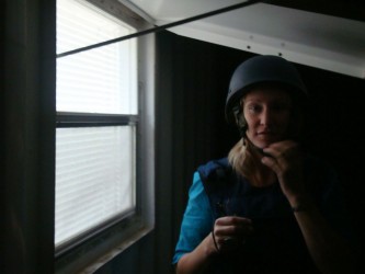 In body armour and helmet by my pod