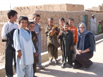 With Lashkar Gah children on a newly built road