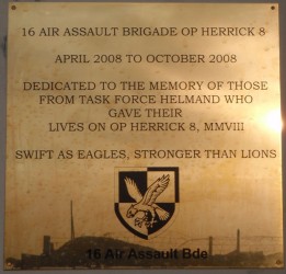 Plaque commemorating 16 Air Assault Brigade's fallen soldiers