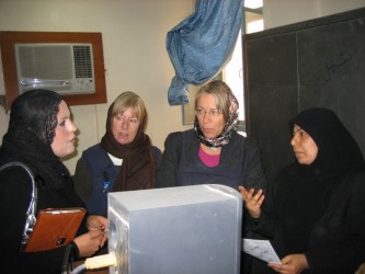 Sue Wardell (right) and Youth Employment Adviser Sue Lowman meet the female IT staff 