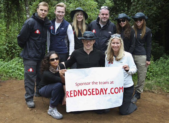 The Comic Relief celebrities get ready to climb Kilimanjaro - (back row, left to right) Gary Barlow, Ronan Keating, Fearne Cotton, Chris Moyles, Cheryl Cole, Kimberley Walsh (front row, left to right) Alesha Dixon, Ben Shephard and Denise Van Outen