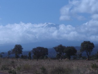 Kilimanjaro from afar - you can just see the top above the clouds