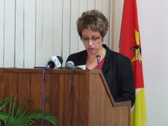 Jane Rintoul, delivering her speech on behalf of development partners