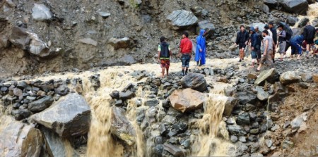 Washed away raod in Ramche, Rasuwa District: Courtesy - Storyline Associates