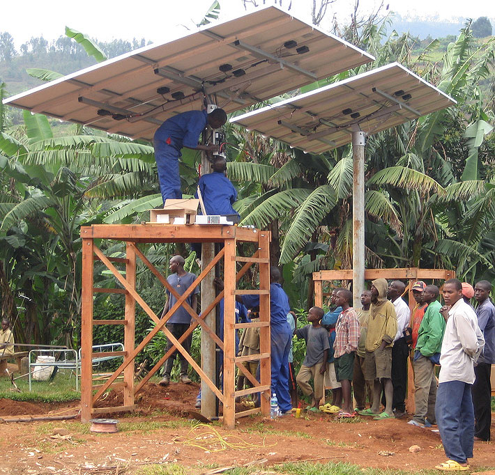 Kirambo Health Center installing solar panels, Rwanda.