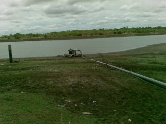 The brown earth in the foreground would normally be underwater when this reservoir is full