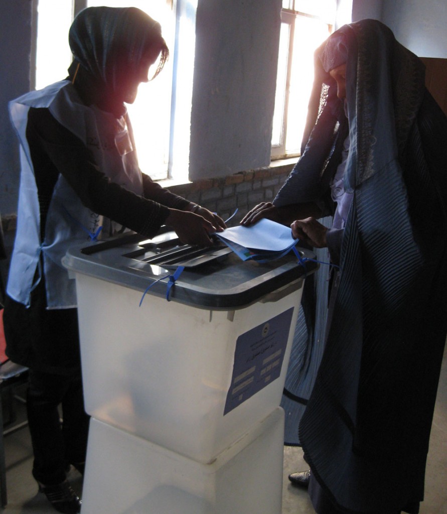 Photo of a woman voting at a polling station