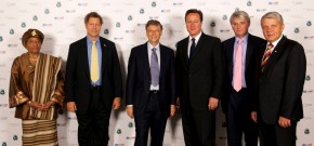 L-R: Ellen Johnson-Sirleaf, President of Liberia; Seth Berkley, CEO, GAVI Alliance; Bill Gates, philanthropist; David Cameron, Prime Minister; Andrew Mitchell, Secretary of State for International Development; Dagfinn Høybraten, Chair, GAVI Alliance board. Picture: Ben Fisher/GAVI Alliance