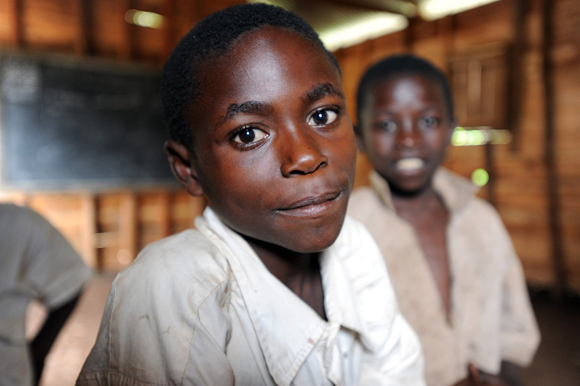 Children in a school constructed by the community in Monaria in eastern DRC as part of the Tuungane programme. Picture: Susan Schulman