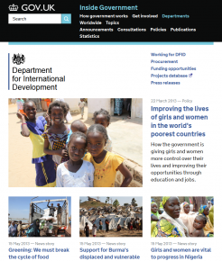 Homepage of DFID website