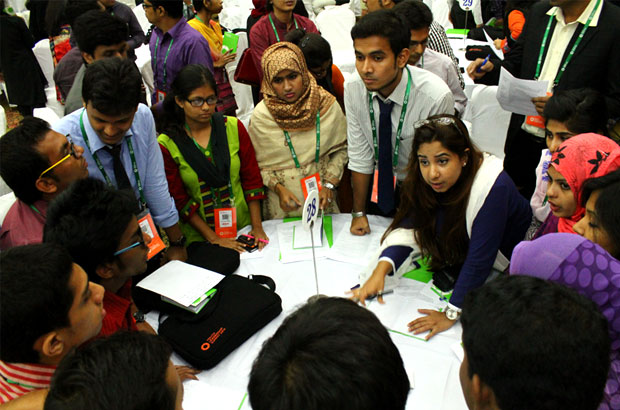 Young people and their ideas begin to coalesce as the delegates collectively address emerging adaptive challenges. Picture: Durlov Nubras Ahmed/BYLC