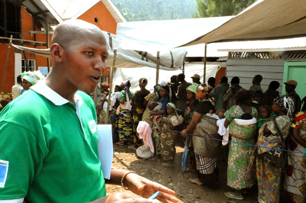 Prince, from Concern, explains the cash-transfer programme in Masisi. Picture: Chris Pycroft/DFID DRC