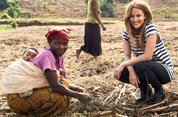 Caroline planting watermelon seeds with members of the farming cooperative. Picture: Sam Faulkner/Comic Relief