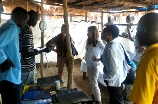 Lynne Featherstone at the IRC run nutrition centre in Ganyiel where they assess, monitor and record the needs for children. Picture: David Shaw/DFID