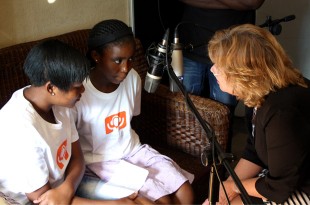 Baroness Northover being questioned on air by the youth radio presenters. Picture: Julia Smith/DFID