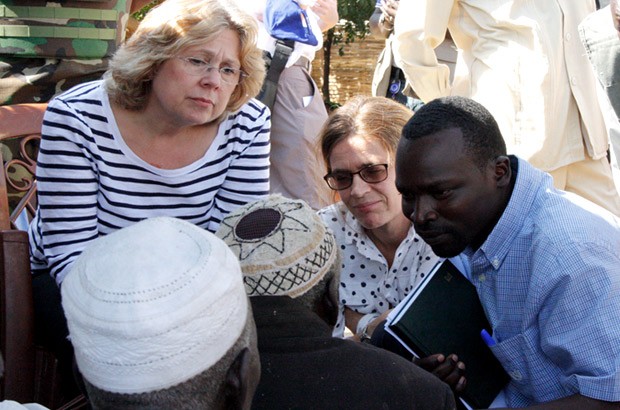 Baroness Northover speaks to some of the older people displaced by the conflict. Picture: Vicky Seymour/DFID