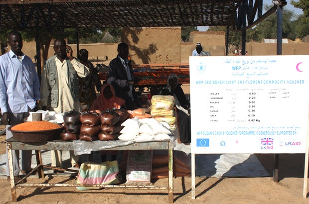 The voucher programmme run by WFP, where internally displaced people can exchange vouchers for staple food. Picture: Vicky Seymour/DFID