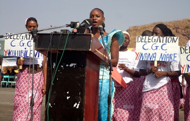 A declaration being read at an abandonment ceremony in Mali last year. Picture: Orchid Project