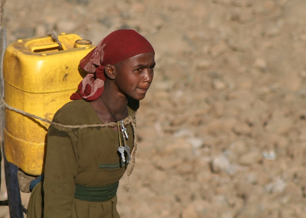 A girl carries water in the Amhara Region of Ethiopia. Picture: Leonard Tedd